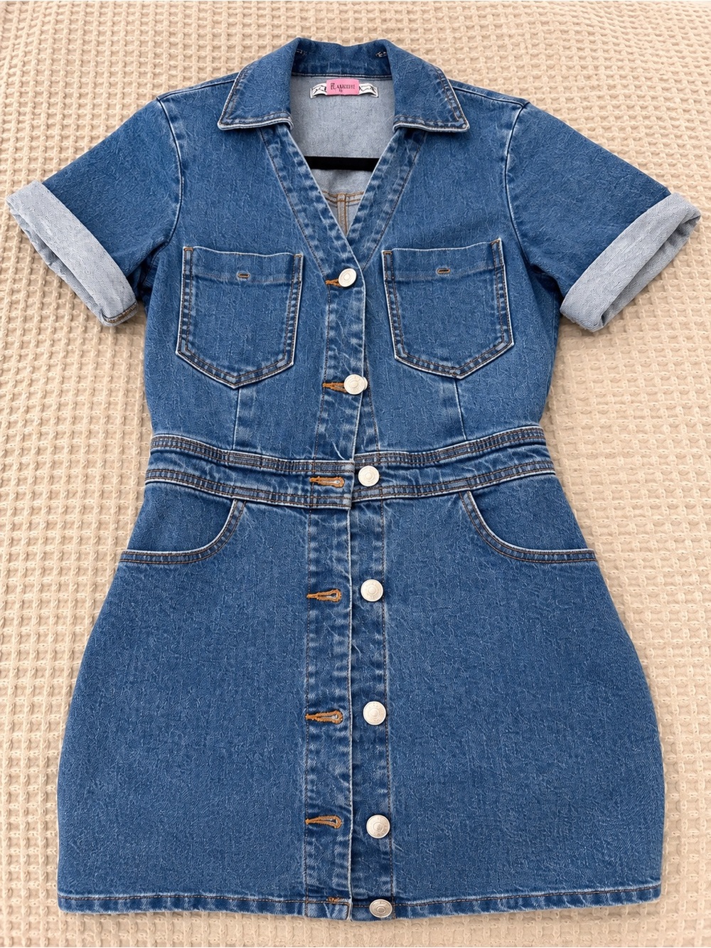 Zara Women’s Denim Button Front Mini Dress Short Sleeve XS